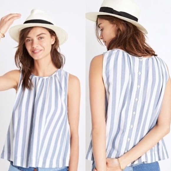 Madewell Button Back Indigo Stripe Swing Tank - Picture 4 of 5